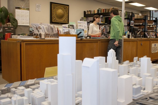 Circulation Desk and Seattle Model in the BE Library