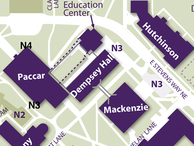 Paccar and Hutchinson Halls on Campus Map